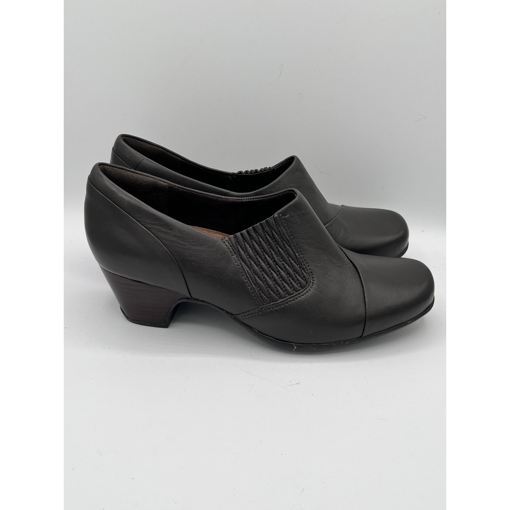 Clarks Artisan Dark Brown Leather Shooties Block Heel Pumps Women Size 8.5W